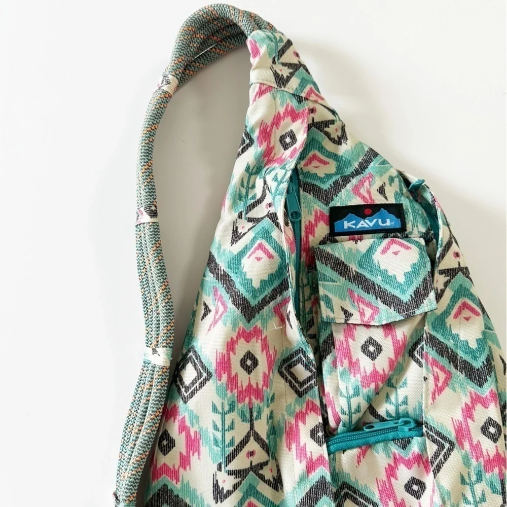 Kavu Ikat REI Blue Pink Rope Sling Hands Free Hiking Casual Bag Purse Crossbody